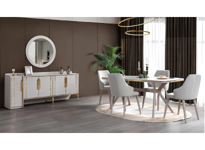 Table 6x Chairs Sideboard with Mirror 8-piece Dining room Set Suite Furniture