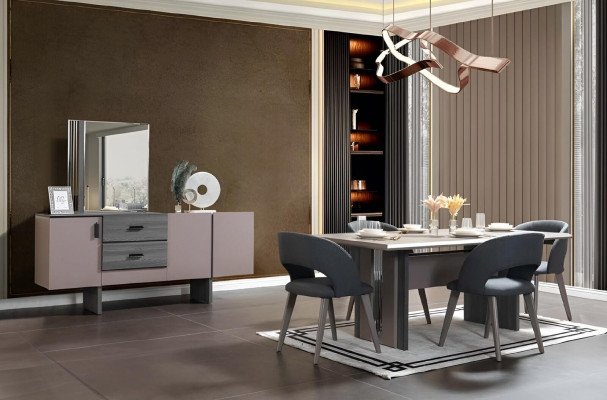 Modern Dining room Set Dining table 6x Chairs Sideboards with Mirror 8 pcs