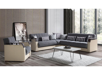 Corner sofa L-shape + Armchair Gray Complete Living room Set 2 pieces. Luxury Furniture