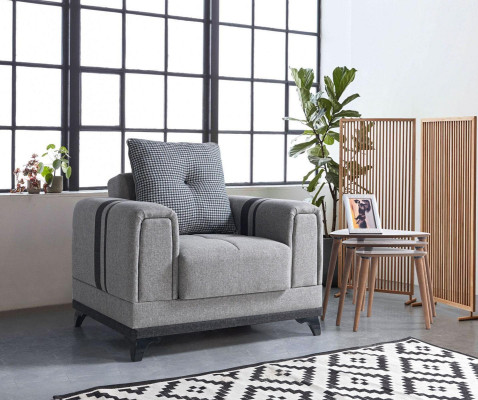 Design Seater Luxury Armchair Relax Textile Gray Armchair Lounge Club Modern Luxury