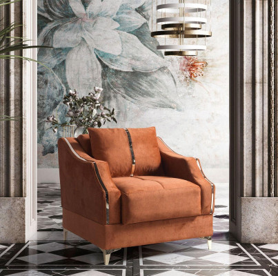 Design Seater Luxury Armchair Relax Textile with stainless steel Lounge Club single seater