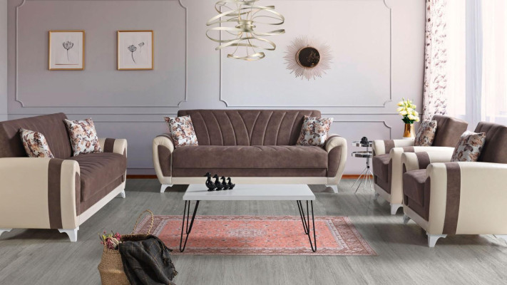 Sofa bed Sofa set 3+2+1+1 Seater Textile Sofa Armchair Complete Set Brown