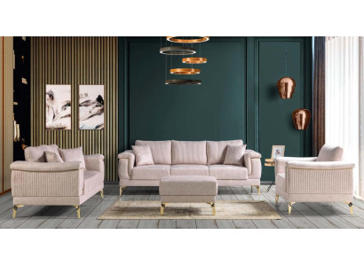 Designer Living room set Sofa set set Sofa set 3+2+1+Stool Beige 4-piece