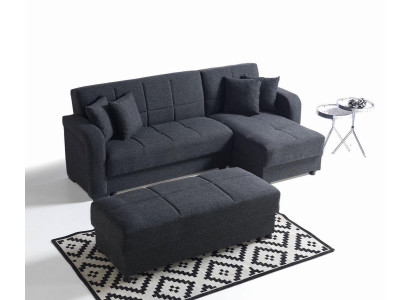Corner sofa L-shape Stool Black Complete Living room Set 2pcs. Luxury Furniture