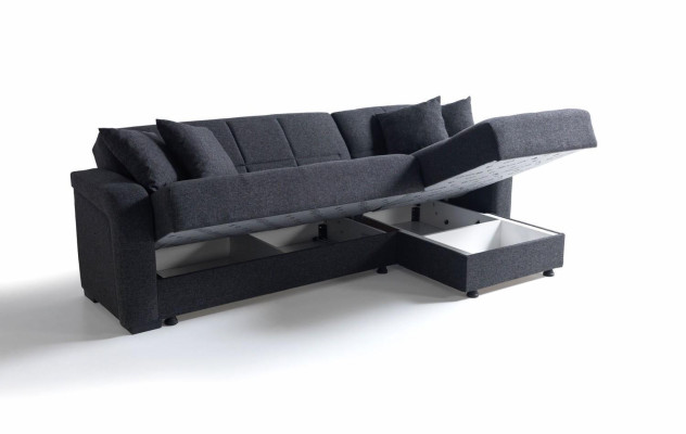 Corner sofa L-shape Stool Black Complete Living room Set 2pcs. Luxury Furniture