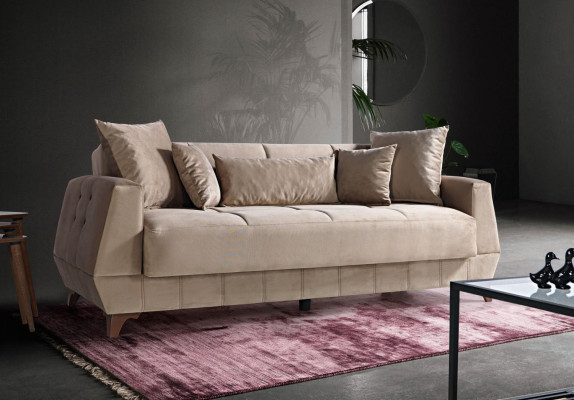 Design Sofa Three Seater Beige Couch Furniture Textile Fabric 3 Seater Couches Sofas
