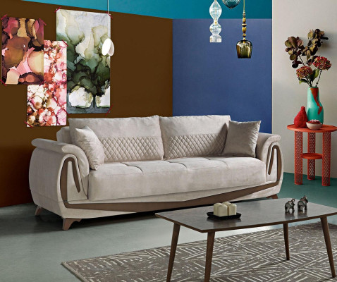 Luxury 3 Seater Sofa Living room Furniture Elegant Sofa 230cm Textile Beige new