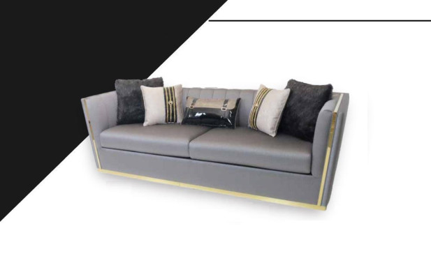 Gray Three Seater Sofa Couch Upholstery Furniture Furnishings 250cm xxl Couches