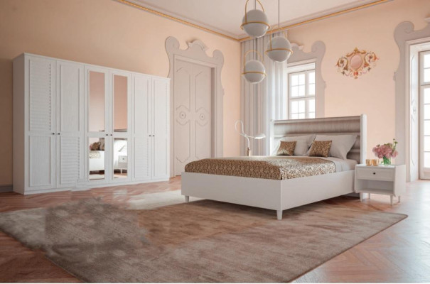 Bedroom Set Bed 2x Bedside tables Wardrobe 4-piece design luxury