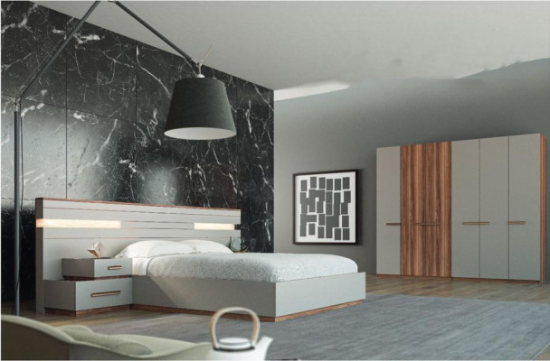 Bed Bedside table Wardrobe Luxury 4 pcs. Bedroom set new design