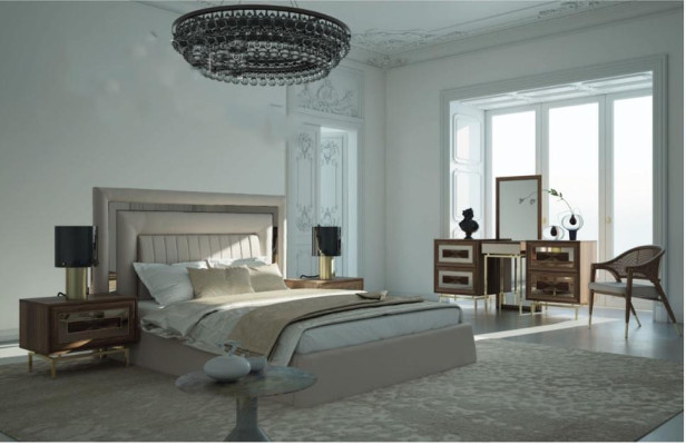 Design Bedroom 5-piece Complete Set Bed Bedside table Chest of drawers Wardrobe