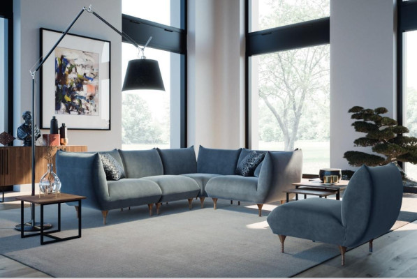 Living room Set Corner sofa L-shape Armchair Design Couch Wood Textile Corner suite