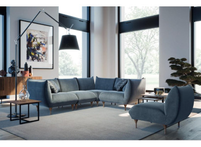Living room Set Corner sofa L-shape Armchair Design Couch Wood Textile Corner suite