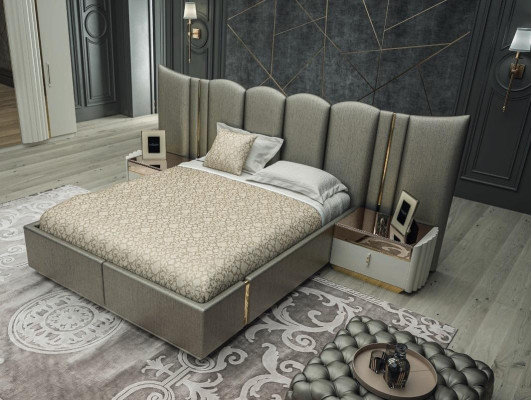 Luxury bedroom set from 3 pieces. stylish set gray bed + 2x bedside tables