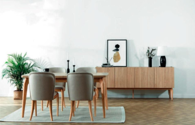 Dining table 4x Chairs Luxury Sideboard 6-piece Dining room Set Group Suite