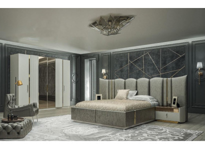 Bedroom Set Bed 2x Bedside tables Wardrobe 4-piece Design Modern