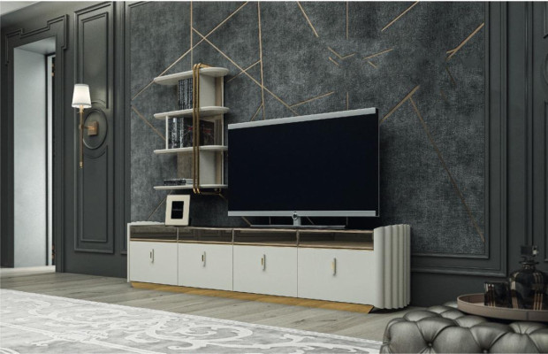 Wall unit Design Wall shelf TV lowboard wall cabinet Living room Wood Furnishings