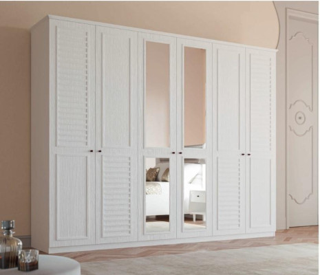 Bedroom Furniture Wood Wardrobe Style Wardrobe White Cabinets 6 doors