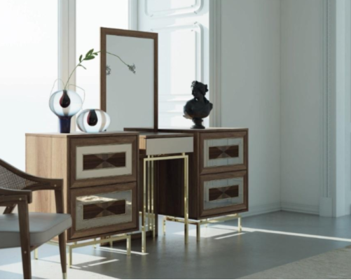 Bedroom Set Chest of drawers with Mirror Dressing table Luxury Sideboard 2-piece
