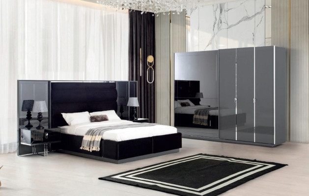 Gray Luxury Bedroom Set Bed Bedside tables Wardrobe 4lg.
