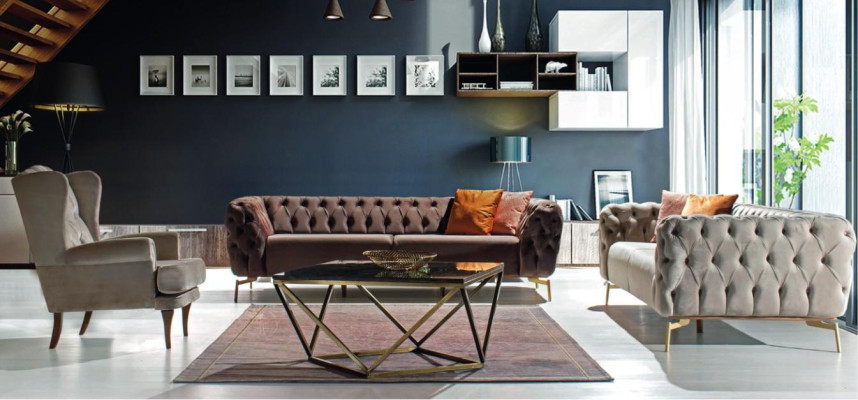 Sofa set 3+3+1 Seater Set Design Upholstery Couches Textile Chesterfield