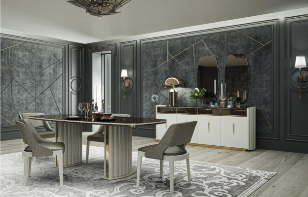 Dining room Set Furnishings 8tlg.Table 4x Chairs Sideboard 2x Mirror Group