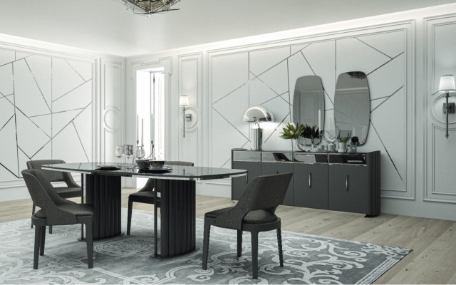 Luxur Dining room Set Dining table 4x Chairs Sideboard with 2x Mirror 8 pcs