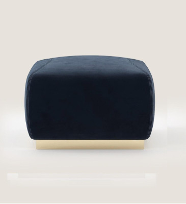 Designer Luxury Blue Stool with Stainless Steel Rim Upholstery Textile Furniture new
