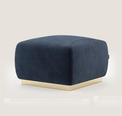Designer Luxury Blue Stool with Stainless Steel Rim Upholstery Textile Furniture new