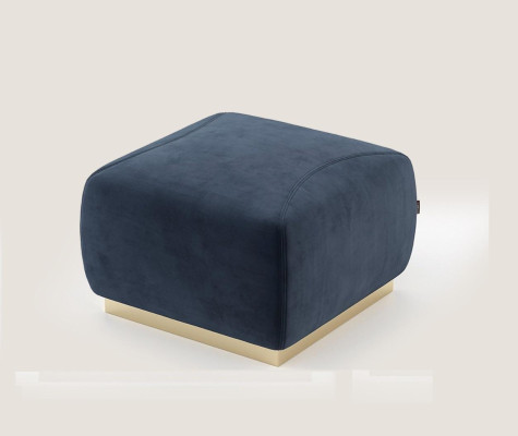 Designer Luxury Blue Stool with Stainless Steel Rim Upholstery Textile Furniture new