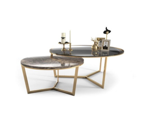 Designer Coffee table Set 2x Living room stainless steel Modern Luxury Tables Table