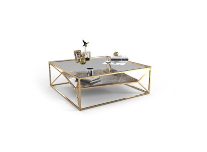 Modern Marble Living room Coffee table Luxury stainless steel Table glass top