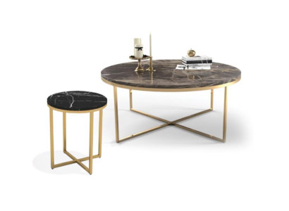 Luxury round coffee table with side table designer stainless steel table set