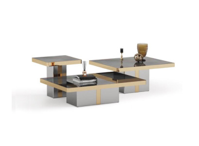 Luxury Square Coffee table Set 3x Side tables Living room Furniture