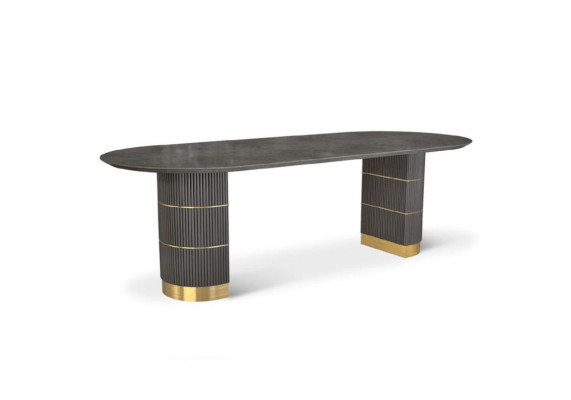Gray designer dining table dining room furniture with metal feet wooden frame table