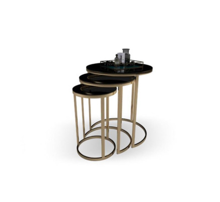 Table Black Side table Set 3x Coffee tables Round shape Living room Tables