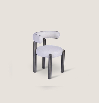 Designer White Chair Dining room Chairs Upholstery Textile Single Seater Metal Feet