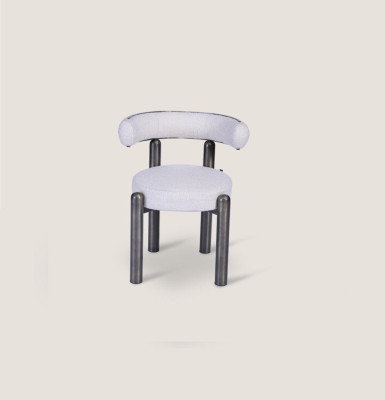 Designer White Chair Dining room Chairs Upholstery Textile Single Seater Metal Feet