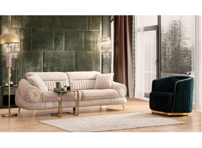Sofa 3 Seater with Armchair White Elegant Modern Luxury Design Furniture