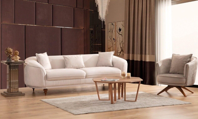 Sofa 3 Seater Elegant Armchair Modern Luxury Design Wood Furniture Upholstery