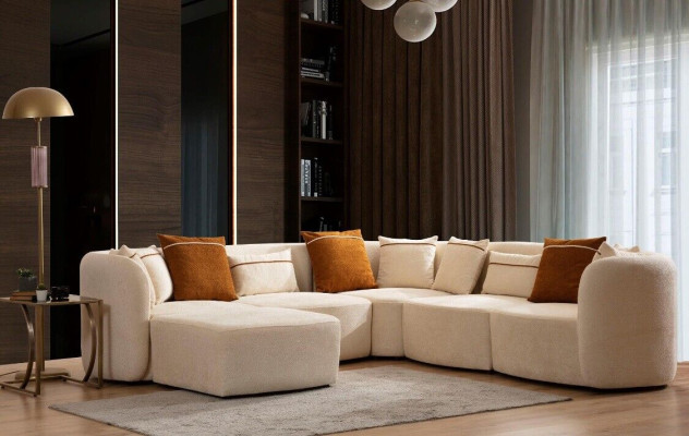 Living room Beige Modern Sofa L-shape Seat Corner sofa Couch Upholstered furniture