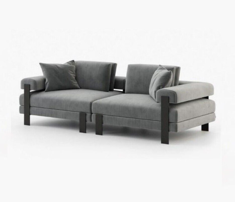Luxury 2 Seater Couch Italian Style Sofa Polyester Gray Living room