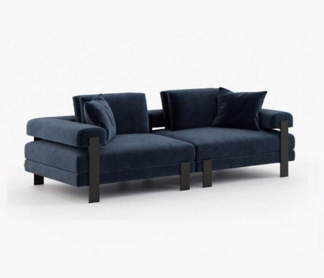 Sofa 2 Seater Upholstered Sofa Blue Textill Design Modern Couch Sofas Luxury