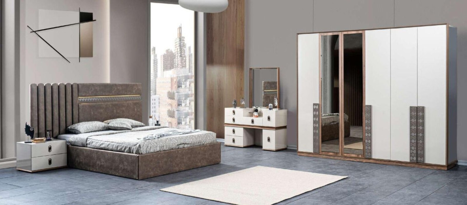 Bed 2x Bedside tables Dressing table with Mirror Set 5 pieces Italian style