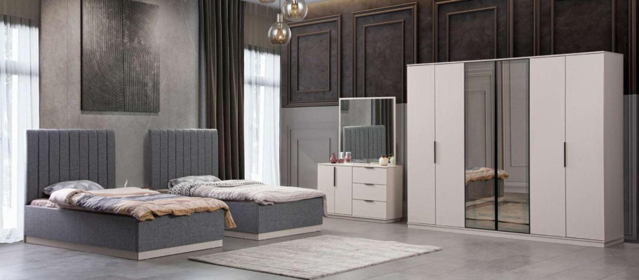 Bedroom Modern 2x Luxury Beds Bedside table Wardrobe 5pcs.
