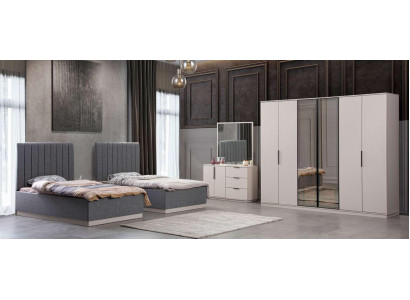 Bedroom Modern 2x Luxury Beds Bedside table Wardrobe 5pcs.