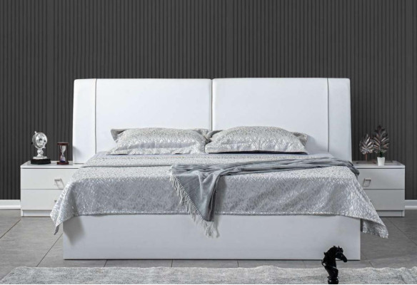 Bed 2x Bedside tables Bedroom White 5 pcs. Designer Luxury Furniture Wood