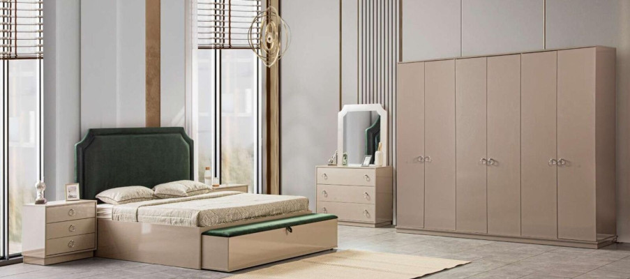 Bed 2x Bedside tables 5 pcs. Bedroom Set Design Luxury Modern Upholstery