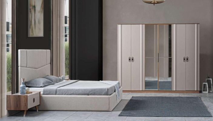 Bed 2x Bedside tables 4 pieces. Wardrobe Bedroom Set Luxury Beds