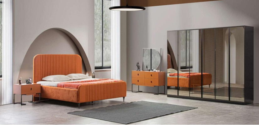 Complete's Bedroom Bed 2x Bedside tables 5 pieces. Modern Set Luxury new